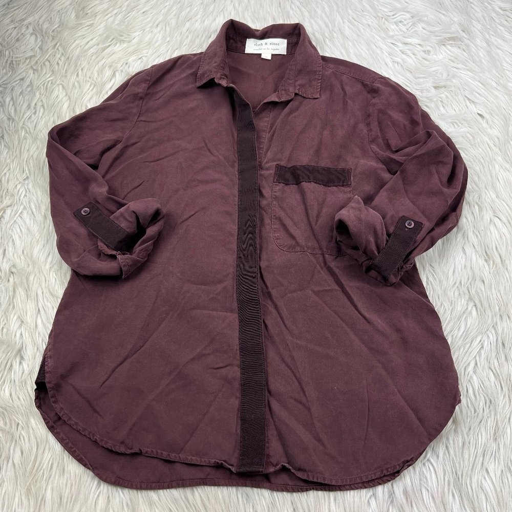 Cloth & Stone Burgundy Roll-Tab Sleeve Button Front Shirt‎